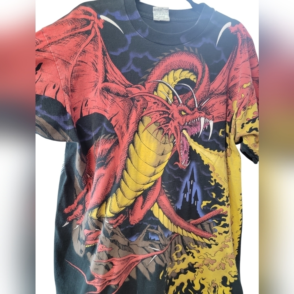 Liquid Blue Dragon Shirt Extra Large VTG 90s Single Stitch All Over Print - Picture 2 of 7